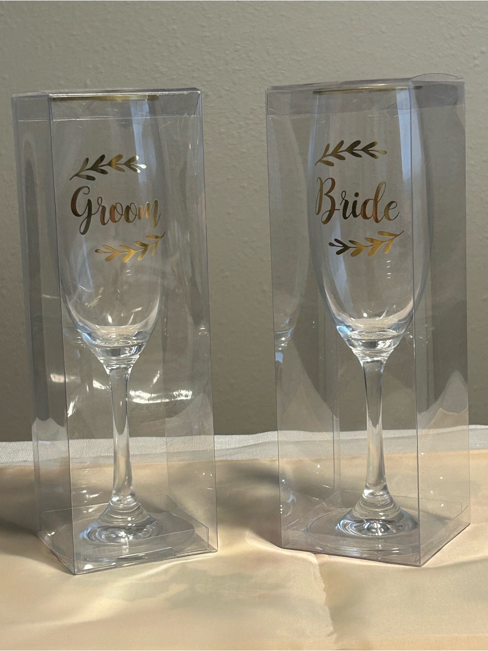 Celebrate It Bride & Groom Champagne Flute Set - Gold Leaf Accent (Set of 2)